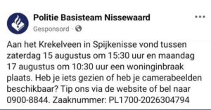 Woninginbraak Krekelveen
